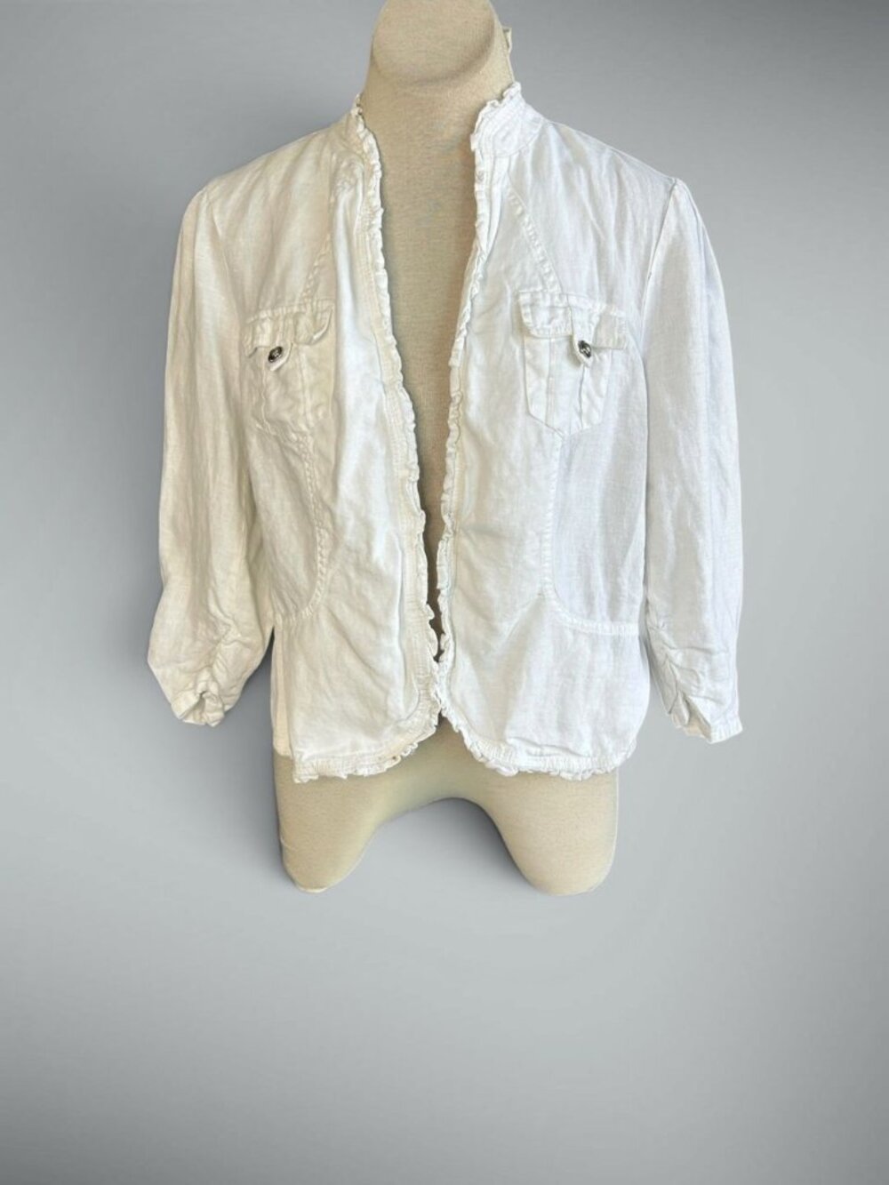 INC International Concepts White 100% Linen Ruffle Edge Jacket Size XL
